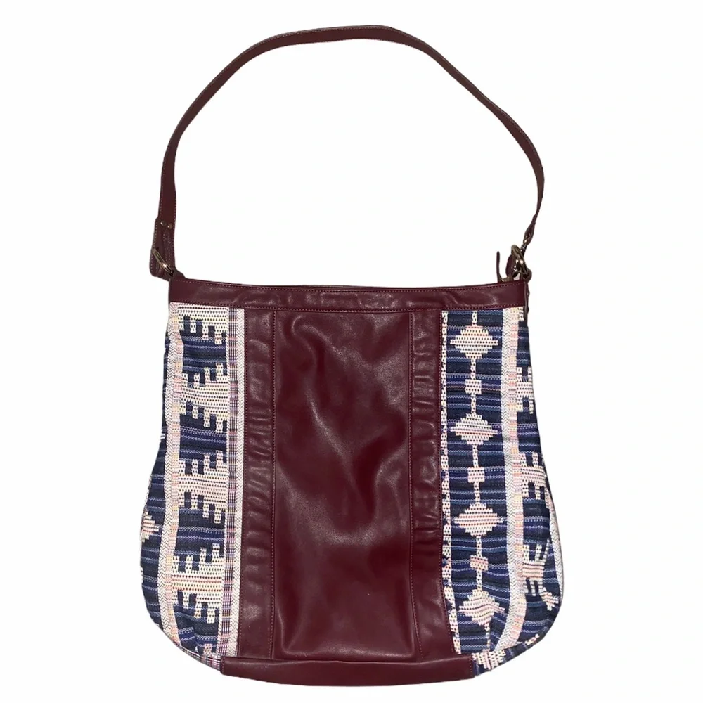 DownEast Aztec Brown Leather Satchel Hobo Bag Tote Large Purse